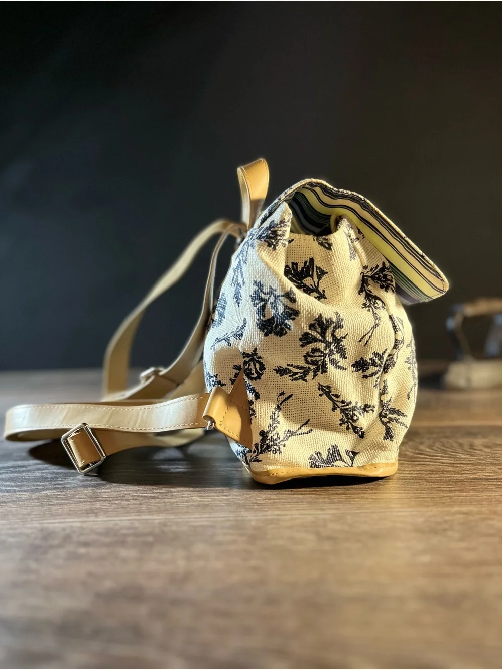 Vera Bradley Straw Mini Backpack Purse Cream Blue Coral Retired